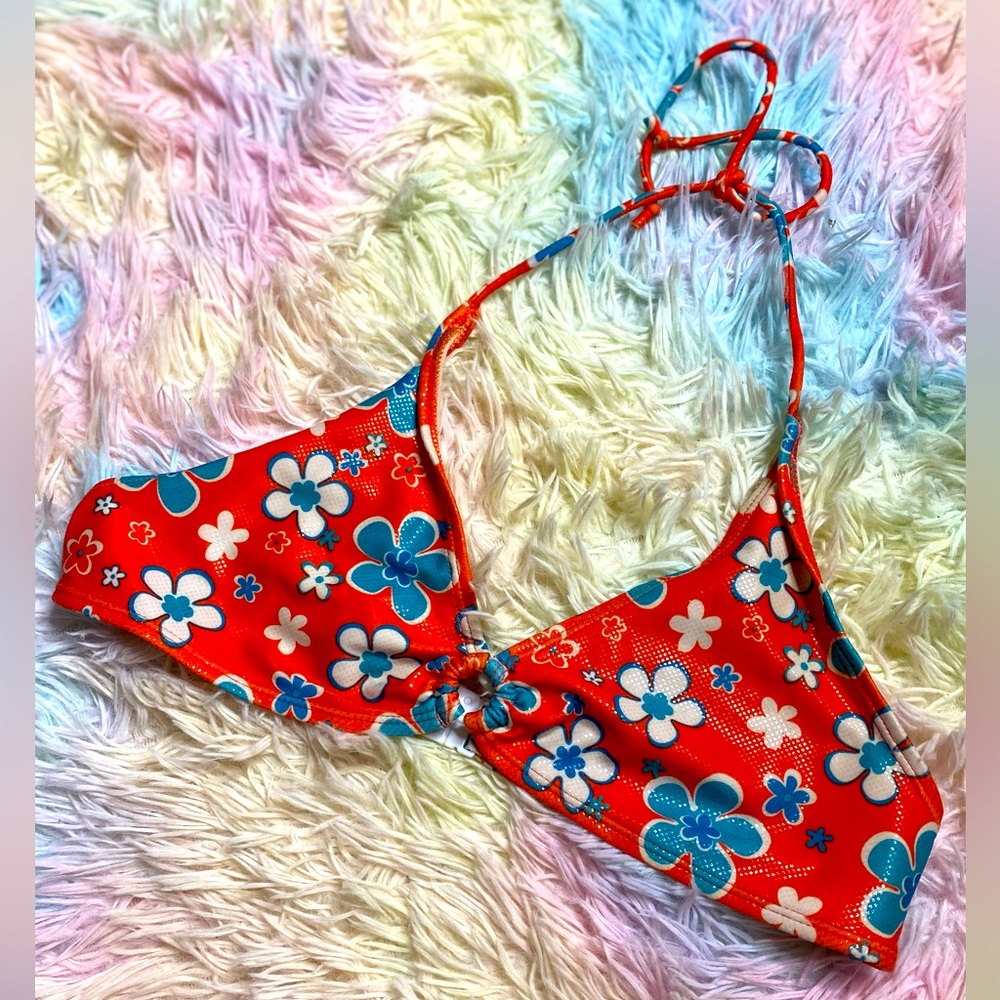 Y2k vintage orange and blue flower bikini top